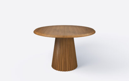 Stół okrągły na jednej nodze z lamelami, rozkładany.