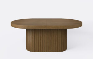 Duży owalny stół rozkładany na jednej nodze z lamelami.