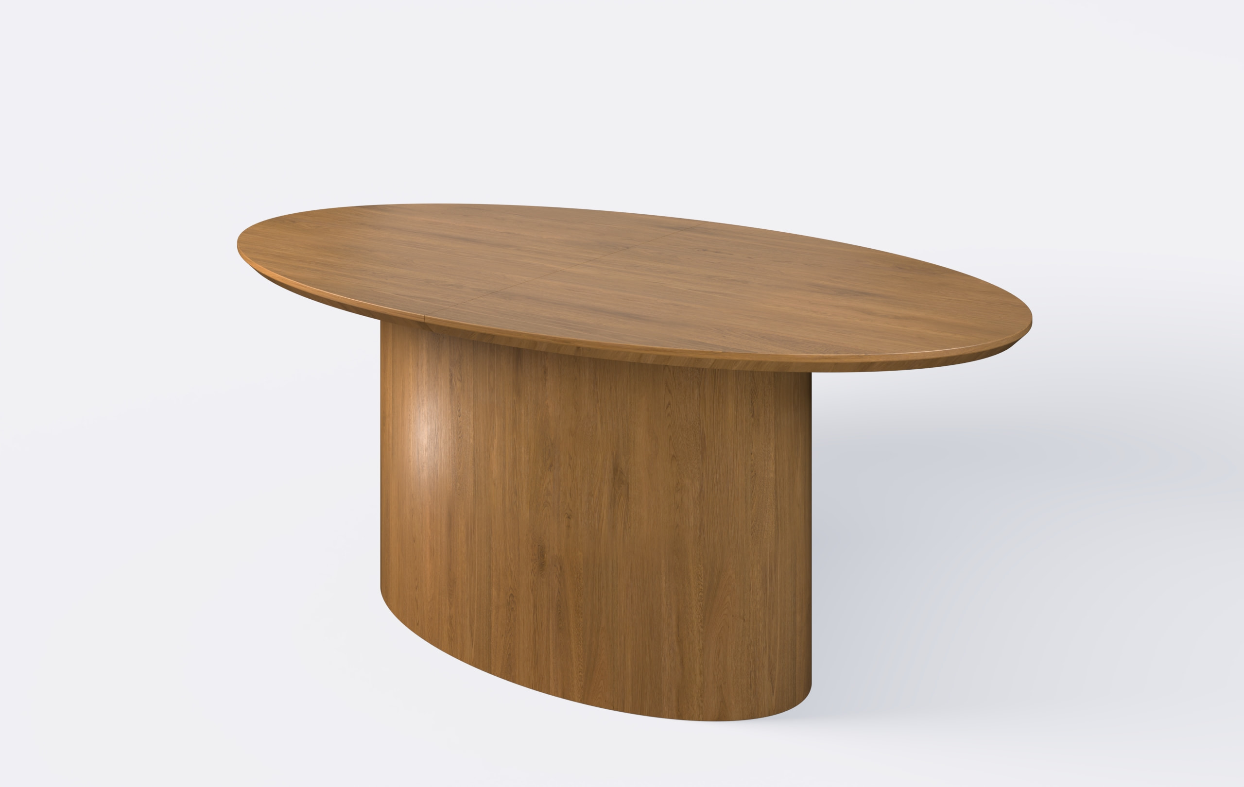 stół w kształcie elipsy, rozkładany, na jednej nodze.