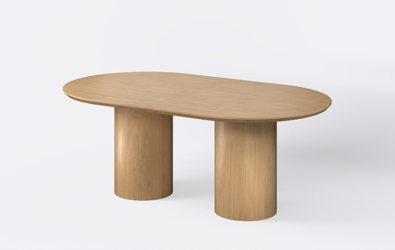 Drewniany stół do jadalni na dwóch nogach, z funkcja rozkładania.