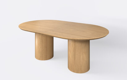 Stół owalny na dwóch nogach okrągłych, możliwość rozkładania.