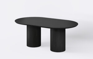 Stół z lamelami na dwóch nogach do salonu, z funkcją rozkładania.