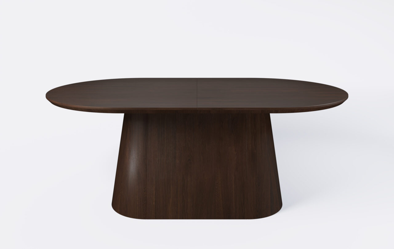 Stół na podstawie stożkowej, możliwość rozkładania nawet o pięć dodatkowych wkładów.