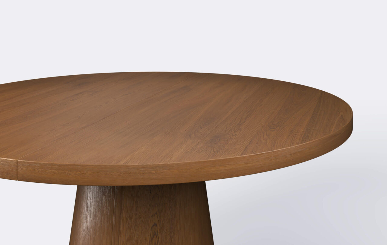 Stół okrągły na jednej nodze w kształcie stożka, blat 4 cm.