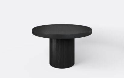 stół okrągły na jednej nodze z lamelami, rozkładany, grubość blatu 8 cm.