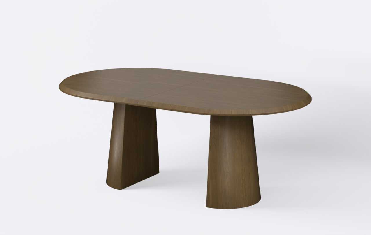 stół owalny na dwóch podstawach z funkcją rozkładania.