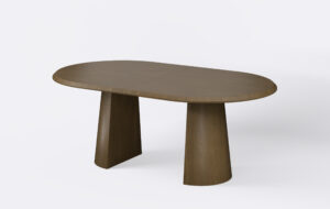 stół owalny na dwóch podstawach z funkcją rozkładania.