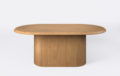 stół owalny na jednej nodze rozkładany z lamelami dębowymi.