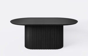 Stół owalny na jednej nodze z lamelami, rozkładany, grubość blatu 4cm - krawędź podcięta od dołu.