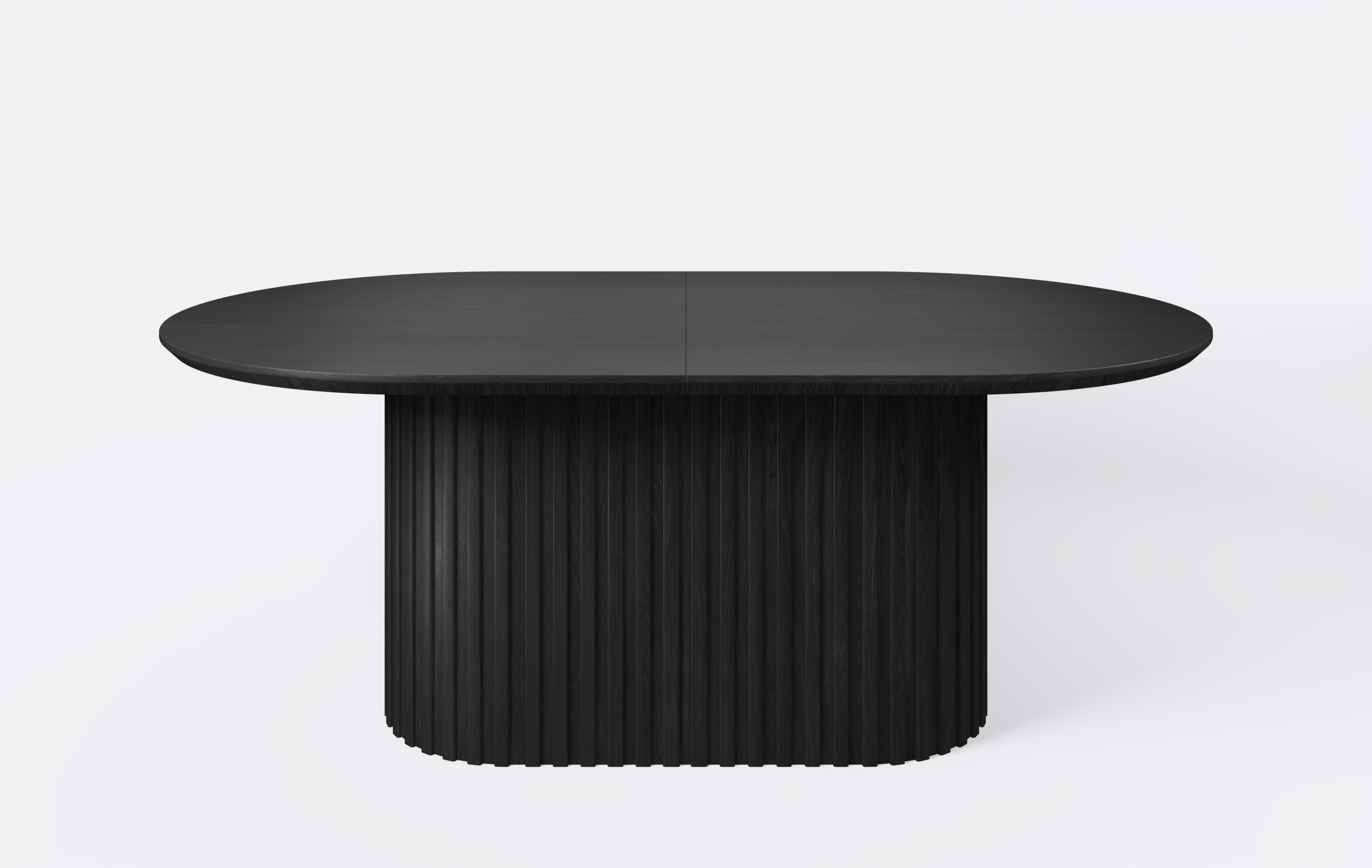 Stół owalny na jednej nodze z lamelami, rozkładany, grubość blatu 4cm - krawędź podcięta od dołu.