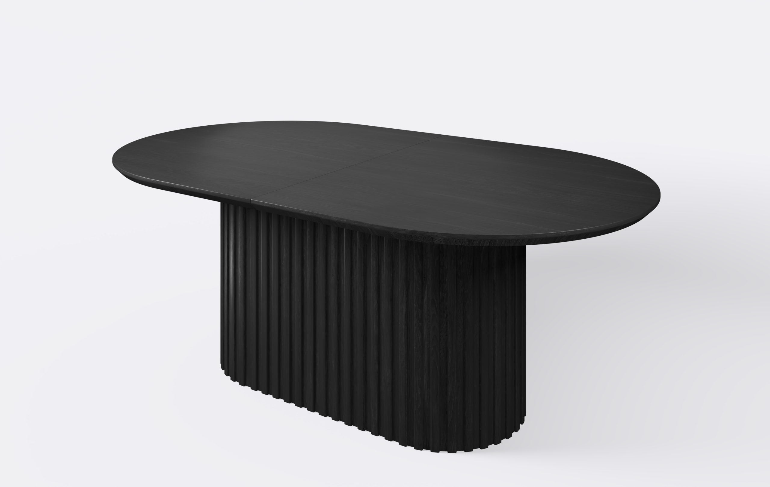 Stół z lamelami owalny na jednej nodze, możliwość rozkładania.