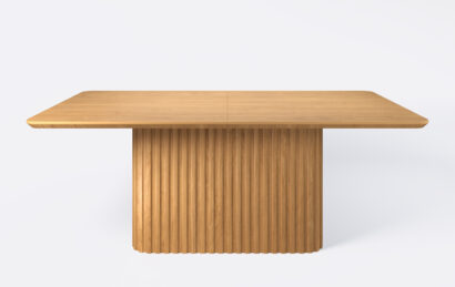 Stół prostokątny na jednej nodze z lamelami, rozkładany.