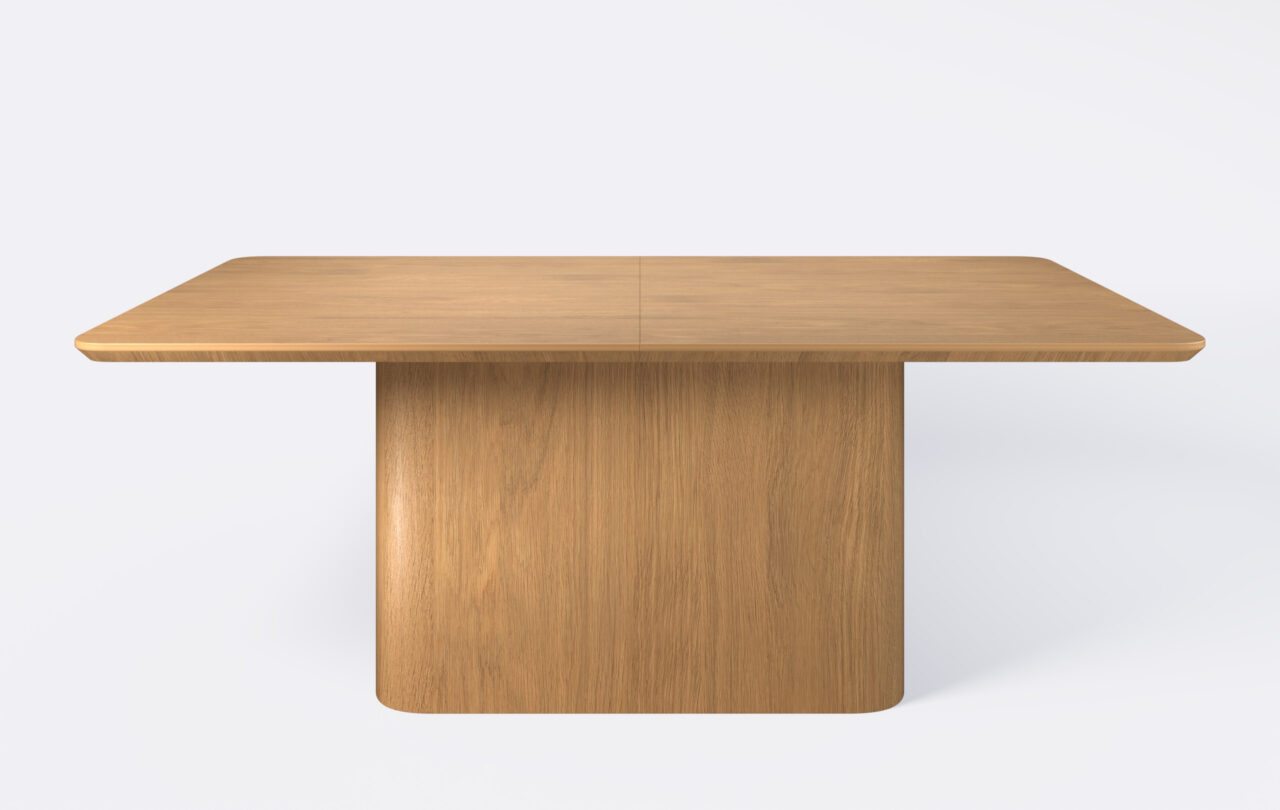 Stół prostokątny na jednej nodze, możliwość rozkładania.