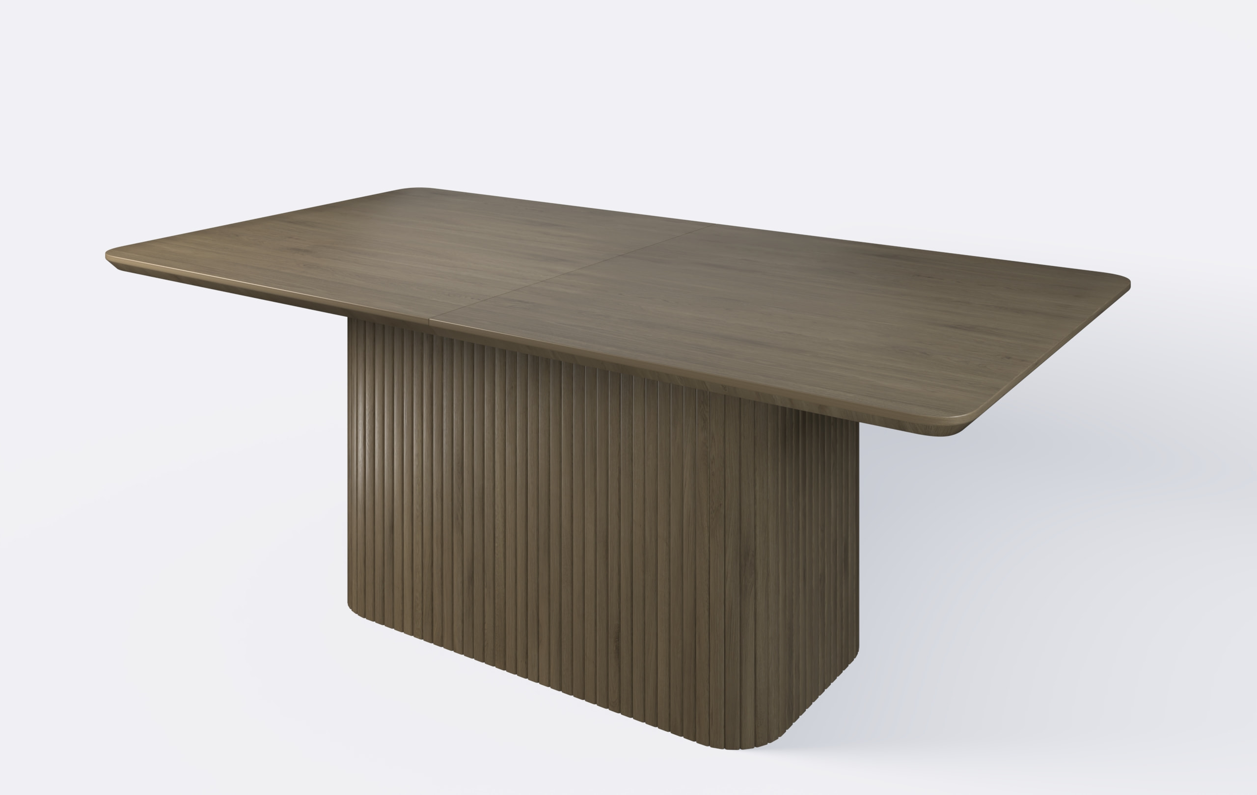 Stół prostokątny na jednej nodze z lamelami dębowymi, rozkładany.