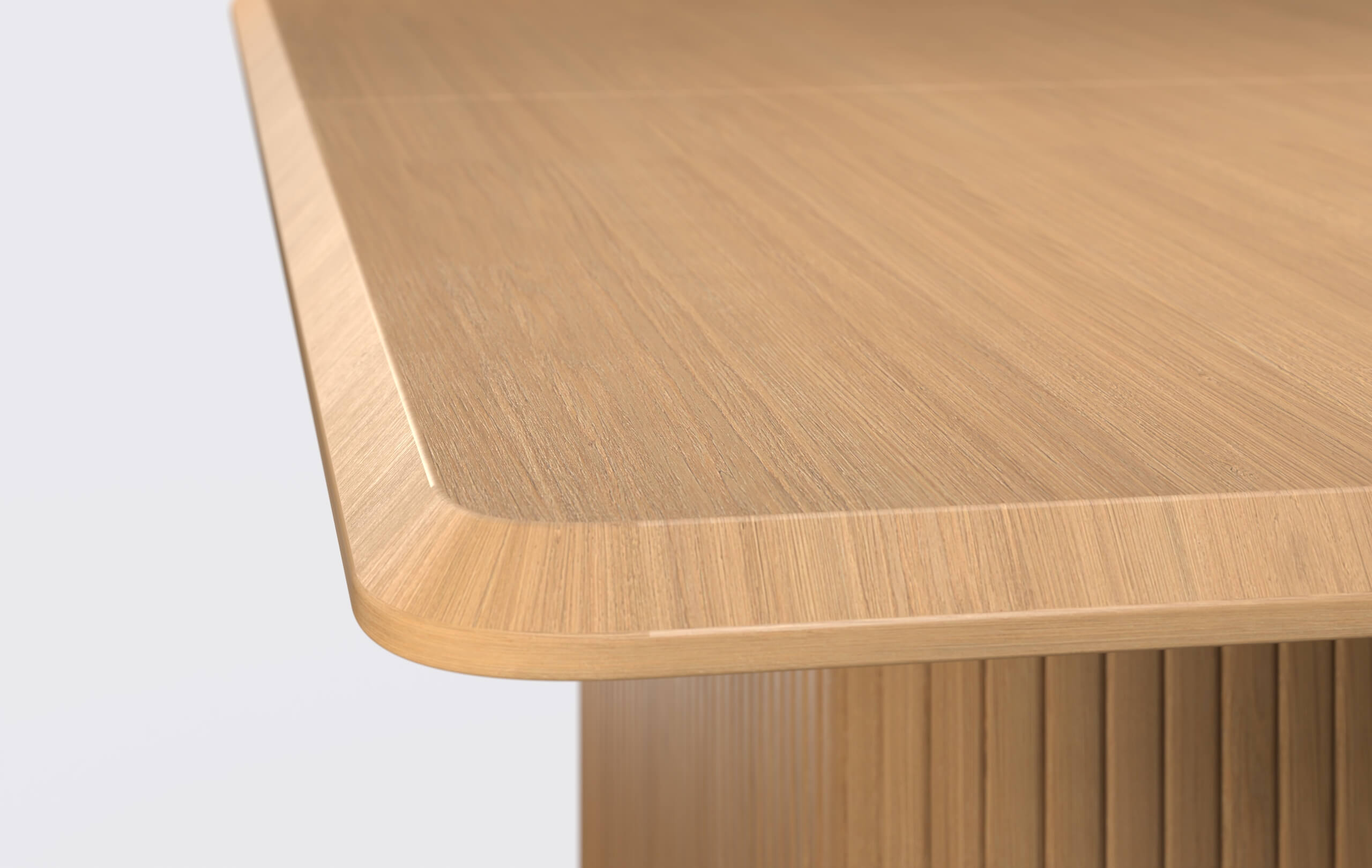 Stół prostokątny do jadalni, rozkładany na jednej nodze z lamelami, blat ścięty od góry.