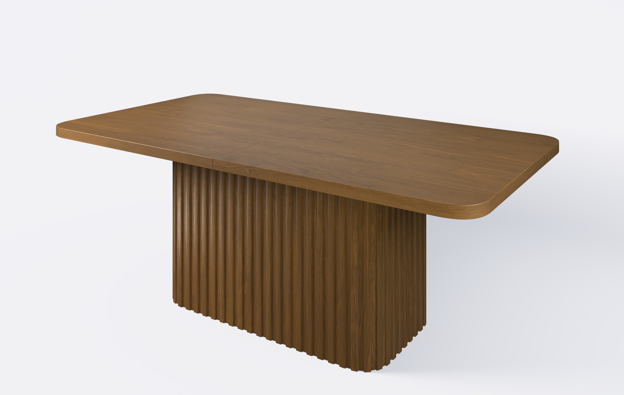 Stół prostokątny na jednej nodze z lamelami, rozkładany.