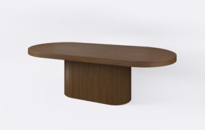 Owalny stół z funkcją rozkładania, z lamelami i dodatkową wkładką.