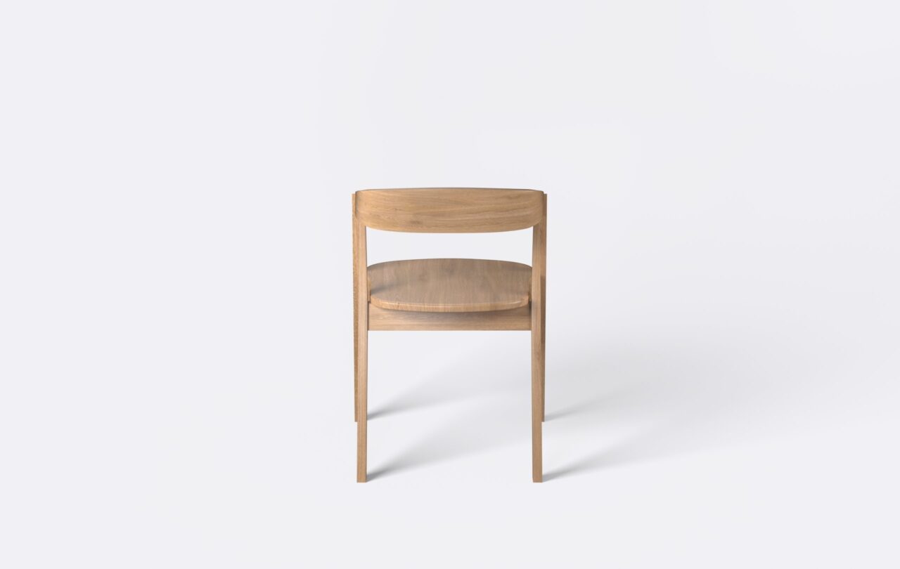 Krzesło dębowe skandynawskie z ergonomicznym oparciem i podłokietnikami.