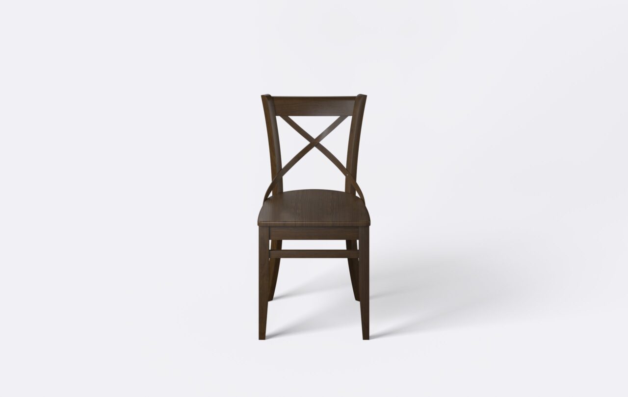 Krzesło do jadalni i salonu w kolorze ciemnego brązu, wykonane z drewna bukowego.