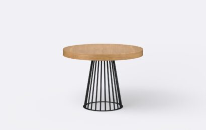 Okrągły stół na jednej nodze w stylu loftowym, noga wykonana z metalu.