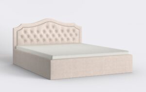 Łóżko pikowane chesterfield z pinezkami i materacem, jasne.