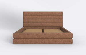 Łóżko sypialniane z paneli tapicerowanych, do nowoczesnych wnętrz.