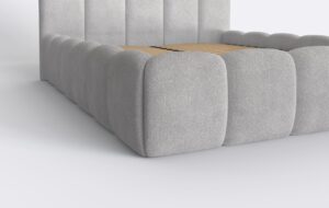Szare łóżko nowoczesne, tapicerowane, designerskie.
