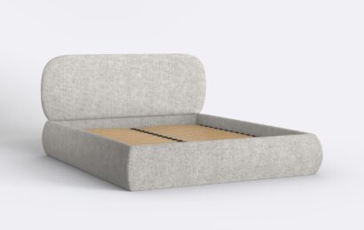 Łózko sypialniane z otwieranym stelażem i pojemnikiem.