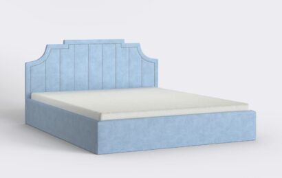 Niebieskie łóżko welurowe z materacem, tapicerowane, pinezki, glamour.