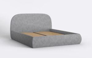 Łóżko do sypialni tapicerowane, ponoszony stelaż, pojemnik na pościel.