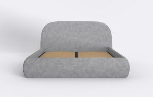 Modne szare łóżko tapicerowane, z pojemnikiem na pościel.