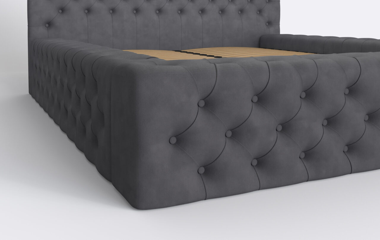 Łóżko tapicerowane całe pikowane, antracyt.