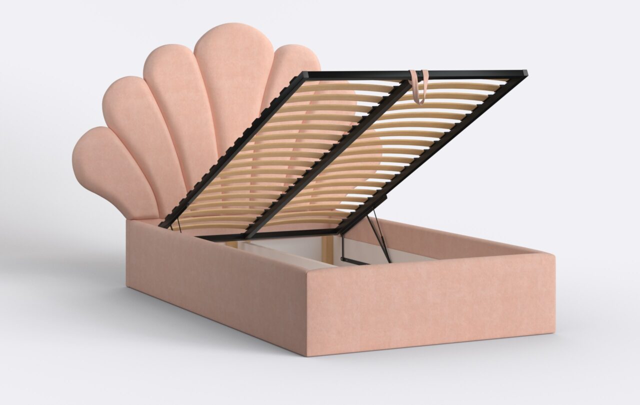 Łóżko tapicerowane młodzieżowe, dla dziewczynki, kolor różowy.