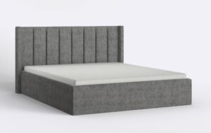 Łóżko do sypialni z materacem, tapicerowany zagłówek i boki.