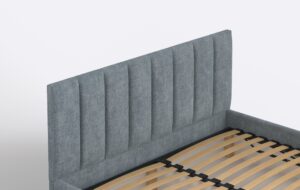 Wysoki zagłówek łóżka do sypialni, z paneli tapicerowanych.