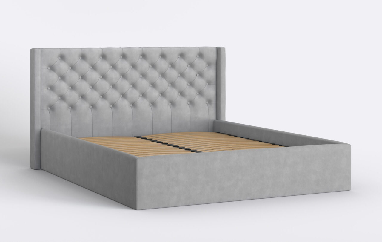 Łóżko pikowane chesterfield, z pojemnikiem na pościel.