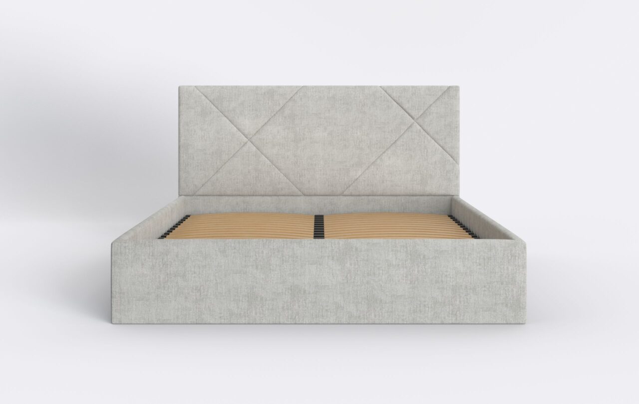 Front łóżka tapicerowanego z minimalistycznym designem.