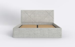 Front łóżka tapicerowanego z minimalistycznym designem.