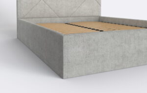 Łóżko do sypialni szare, całe tapicerowane.