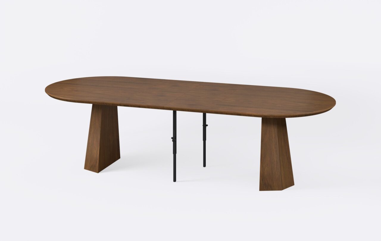 Nowoczesny rozłożony stół z dwoma wkładkami, dla 12 osób, dębowy, estetyczny, wykonany z forniru.