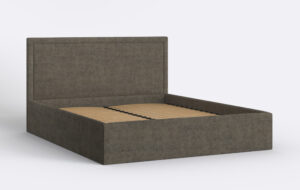 Brązowe łóżko tapicerowane bez materaca, idealne do nowoczesnej sypialni.