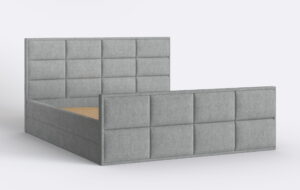 Łóżko z panelami tapicerowanymi, szara plecionka.