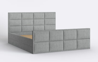 Łóżko z panelami tapicerowanymi, szara plecionka.