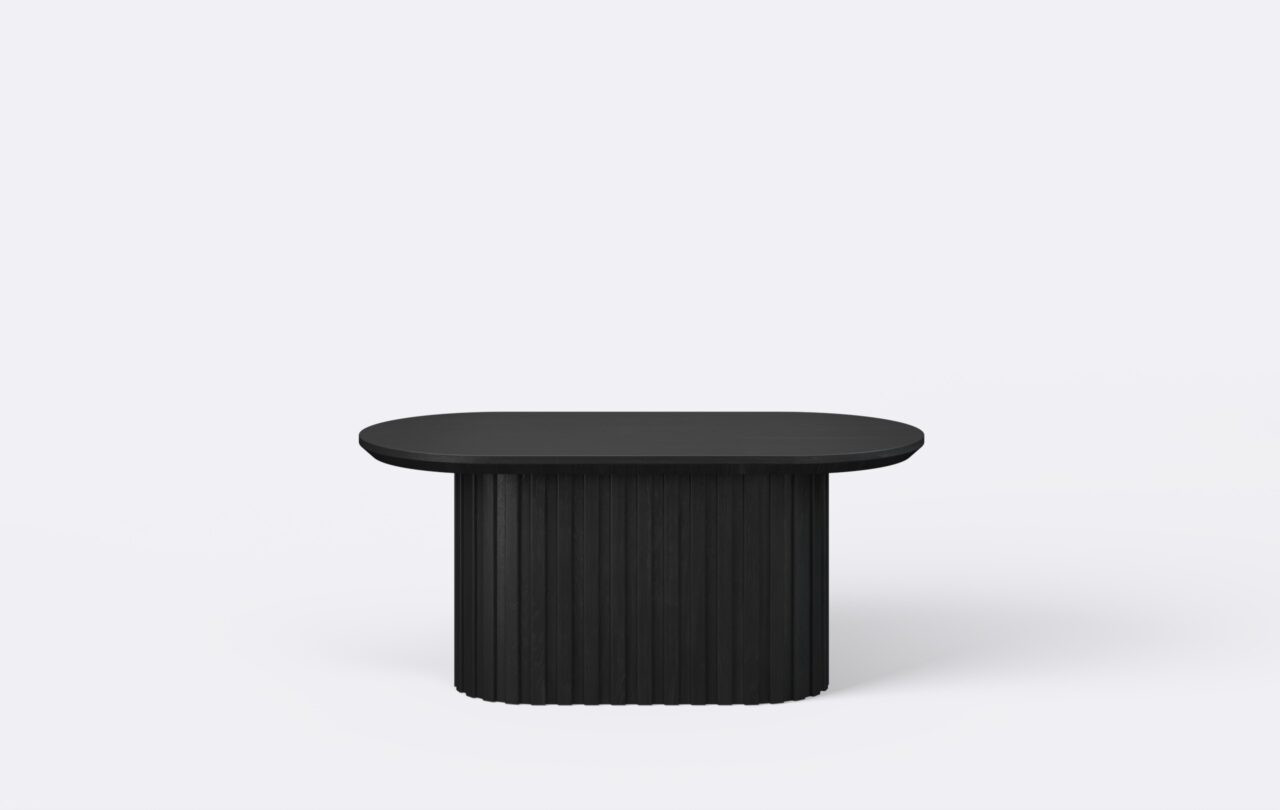 Stolik owalny z lamelami, elegancki do salonu, minimalistyczny, boho.