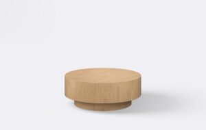 Nowoczesny stolik do salonu okrągły z grubym blatem, kolor naturalny.