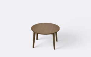 Nowoczesny stolik kawowy z okrągłym blatem, wykonany z forniru.