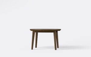 Dębowy stolik do salonu, minimalistyczny, okrągły blat.