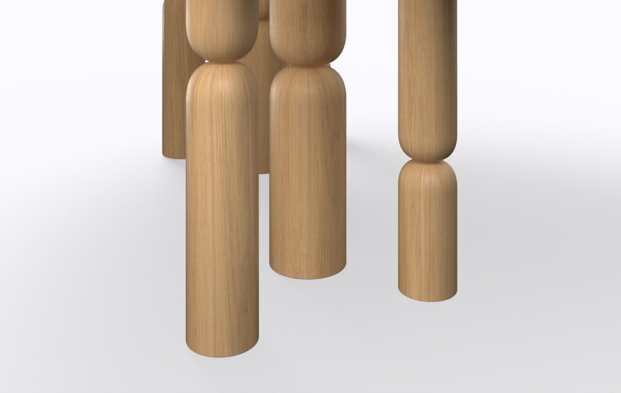 Nogi stołu w stylu japandi, wykonane z litego drewna dębowego.