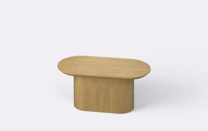 Podłużny stolik kawowy do salonu na jednej nodze, naturalne wybarwienie.