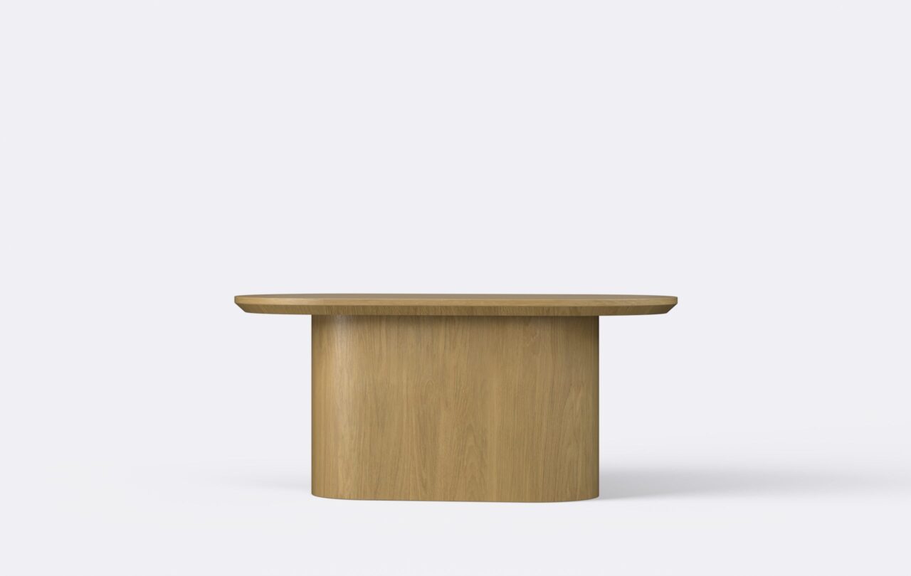 Stolik salonowy owalny, wykonany z forniru dębowego, piękna ława do salonu.